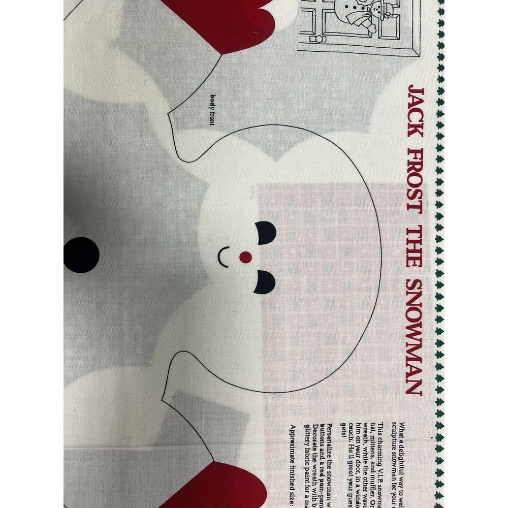 JACK FROST THE SNOWMAN V.I.P. CRANSTON PRINT SOFT SCULPTURE TO MAKE, UNCUT 19"